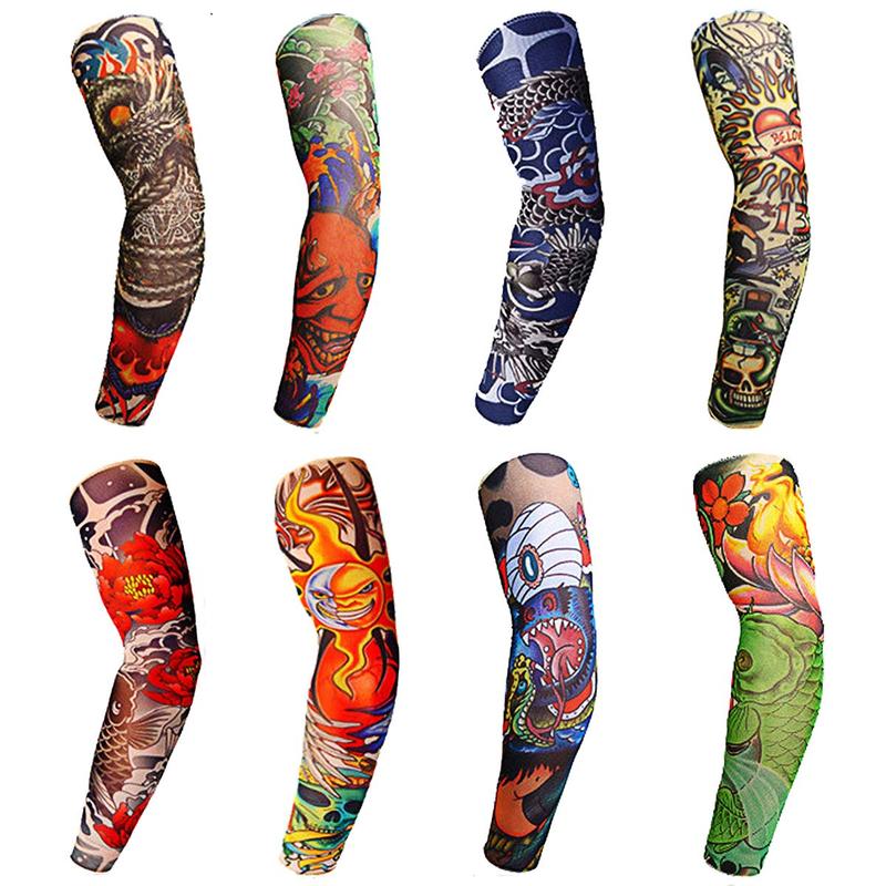 8PCS Tattoo Sleeves Cool Temporary Sunscreen Arm Sleeves for Men Women Cycling Running Driving Sports