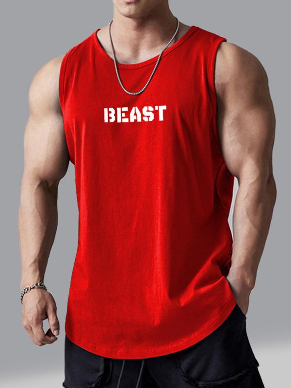 Men's Summer Vest Clothes, Letter & Number Print Round Neck Tank Top, Summer Outfits 2024, Regular Fit Sporty Sleeveless Top for Gym Workout Running, Men's Top, Tank Tops for Men, Mens Clothing