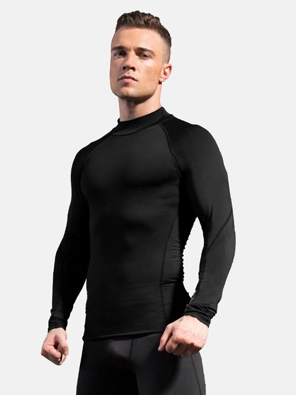 Men's Wing Print Round Neck Sports Tee, Long Sleeve Crew Neck Compression T-Shirt for Gym Workout Running, Casual Sporty Top for Fall & Winter