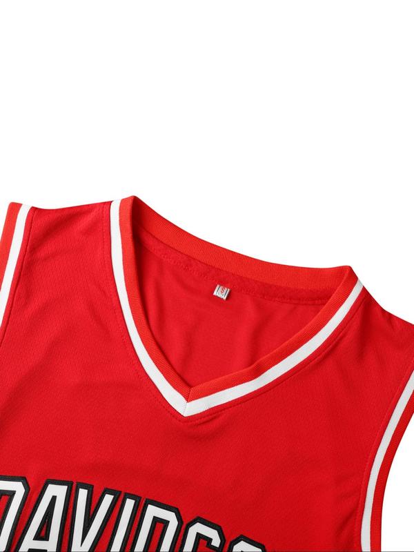 Men's Colorblock Letter & Number Pattern Basketball Jersey, Loose Casual Striped Trim Sleeveless Basketball Top for Daily Wear, Basketball Clothing for All Seasons