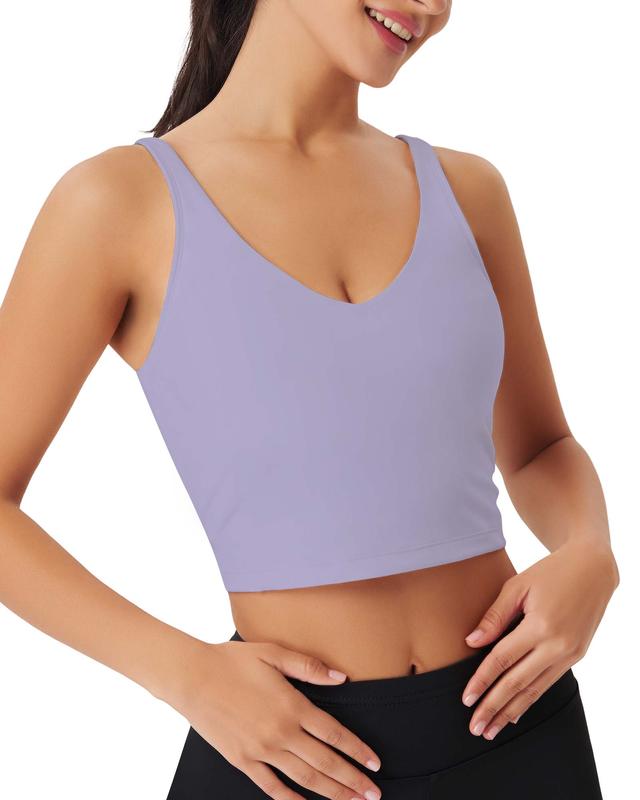 AsFairy Sports Bras for Women Longline Padded Medium Support Workout Crop Tops Built in Shelf Bra Wirefree Gym Yoga Tank Top