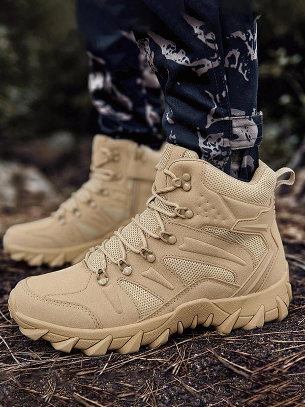 Men's Lace Up Contrast Mesh Hiking Work Boots, Casual Outdoor Sports Boots, Waterproof Military Boots, Outdoor Desert Boots