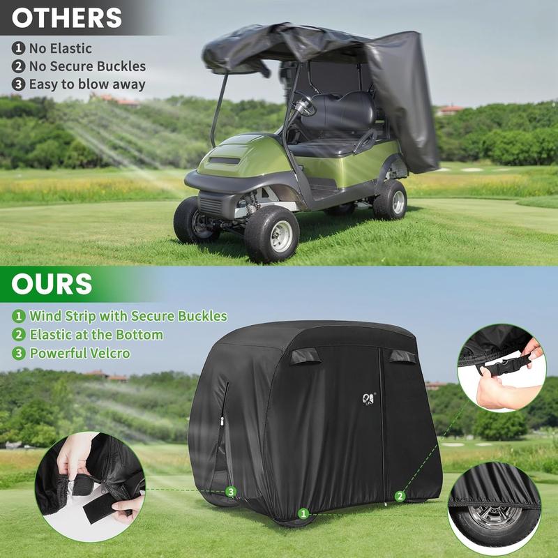 2 4 Passenger Golf Cart Cover Fits for Yamaha EZGO Club Car, 400D Waterproof Durable Polyester Golf Cart Cover with Three Zipper Doors Windproof Sunproof - Black Army Green Sliver