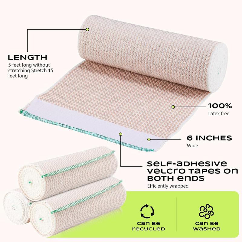 5Rolls Elastic Bandage Wrap,6Inch Wide Bandages for Ankle, Foot, Leg and Hand Compression Bandage for Sports Sprained