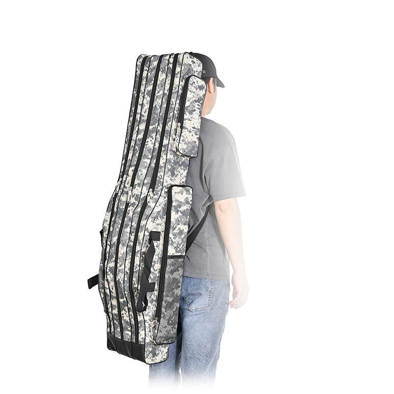 Foldable Fishing Rod Bag, Portable Large Capacity Fishing Rod Storage Bag, Waterproof Camouflage Travel Carry Bag, Fishing Accessories