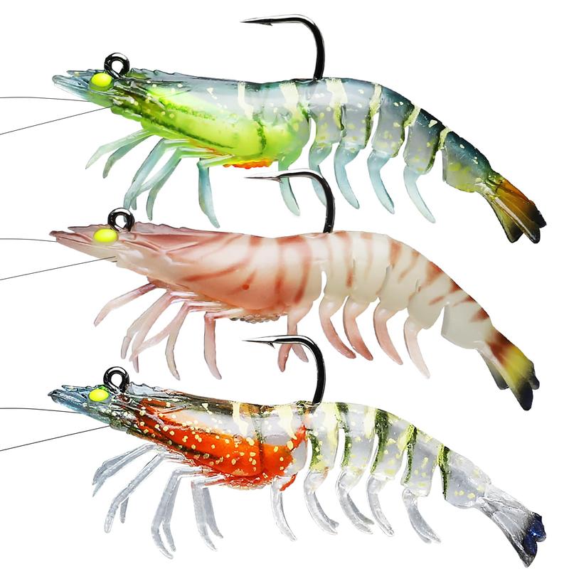 TRUSCEND soft shrimp, Pre-rigged Fishing Jigs, 1:50 Super Durable TPE Soft Shrimp Swimbait, Weedless Lure for Bass Trout Walleye, Saltwater Fishing Gear, Keep Separately! pre-rigged fishing