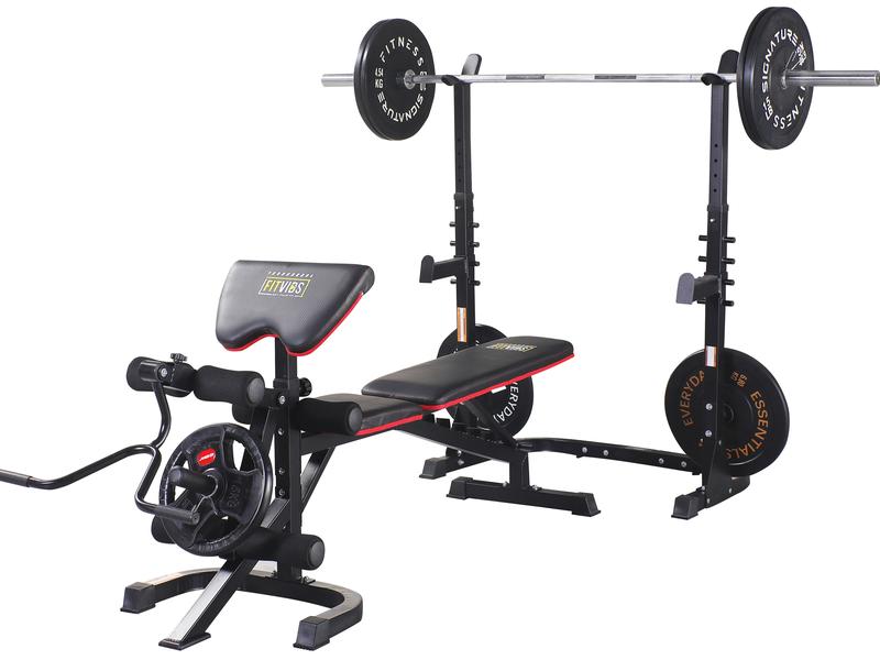 LX600 Adjustable Olympic Workout Bench with Squat Rack, Leg Extension, Preacher Curl, and Weight Storage, 800-Pound Capacity (Barbell and weights not included)