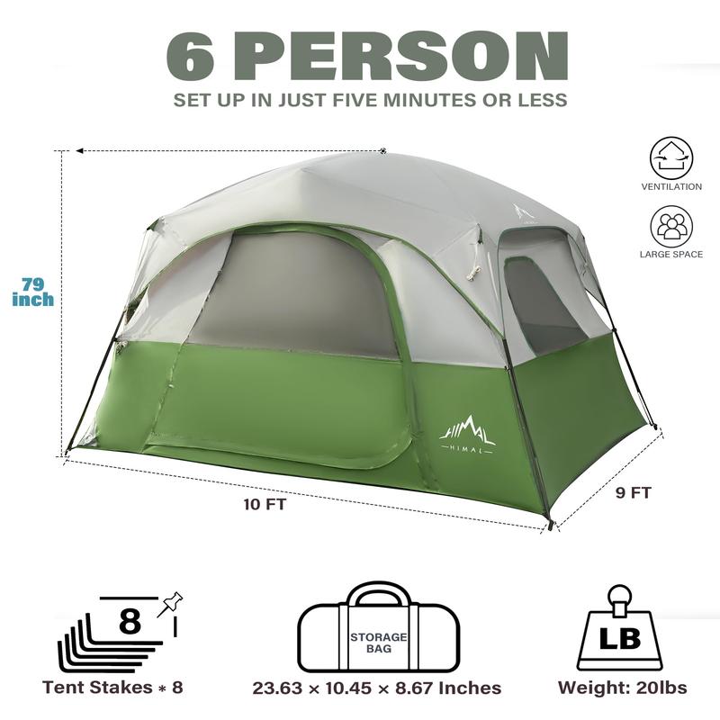 Tents 6 Person for Camping,Easy Setup Waterproof Windproof Camping Tent,Double Layer Cabin Tent -10'X9'X79in(H)