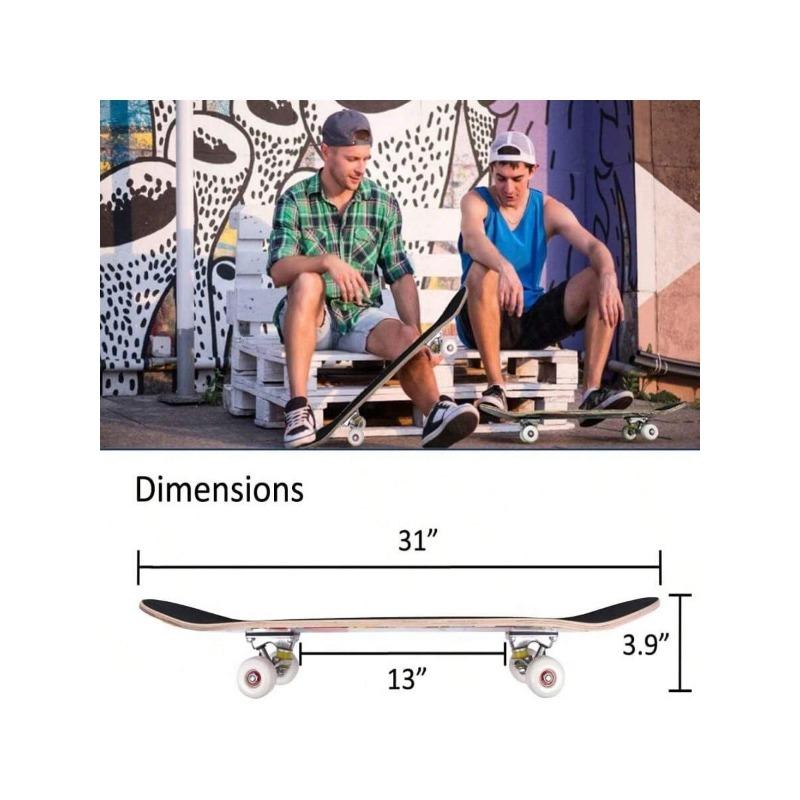 Skateboarding Is Suitable For Beginners, Adults, Teenagers, Girls, And Boys. It Is A 31 Inch Professional Complete Skateboard With 7 Layers Of Canadian Maple Double Kick Concave Long Board