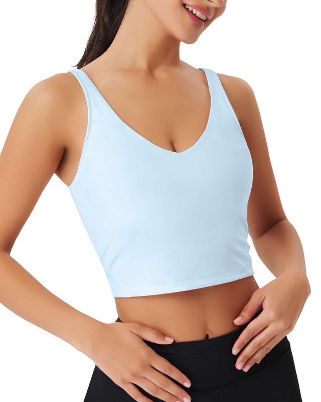 AsFairy Sports Bras for Women Longline Padded Medium Support Workout Crop Tops Built in Shelf Bra Wirefree Gym Yoga Tank Top