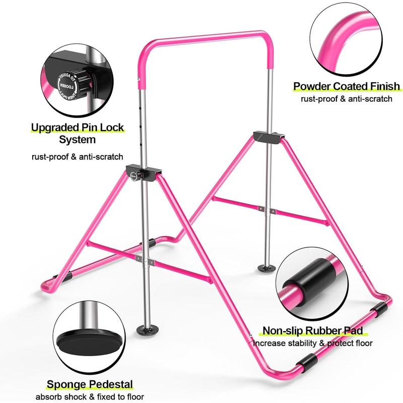 Expandable Gymnastics Bar for  - Height Adjustable Junior  Bar for Home, Folding Gymnastic Horizontal Bars Equipment