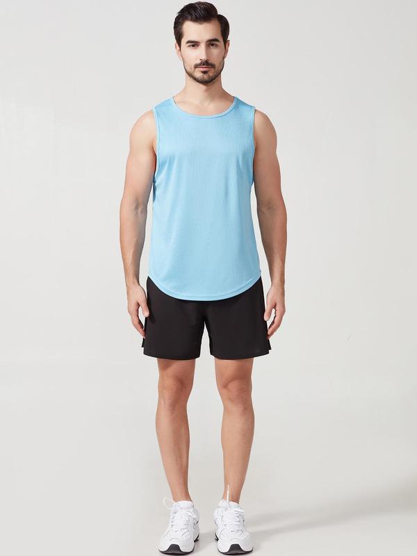 Men's Plain Round Neck Quick Drying Sports Tank Top, Summer Clothes Streetwear, Breathable Sleeveless Top for Running Training, Gym Workout Tank Top for Men