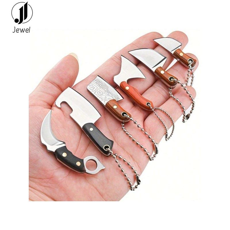 Jewel & Aura -  6Pcs Mini Knife Set Tiny Knives With Sheaths Chef Knife EDC Bottle Opener Keychains Small Cleaver Pocket Knife With Sharpener Outdoor Fishing Tools