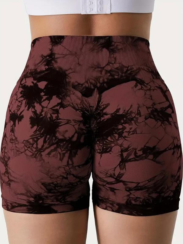 Women's Plus Size 3pcs Tie Dye Print High Waist Sports Gym Shorts, High Stretch Seamless Short Leggings for Yoga Gym Workout Fitness, Ladies Sportswear Bottoms for Summer