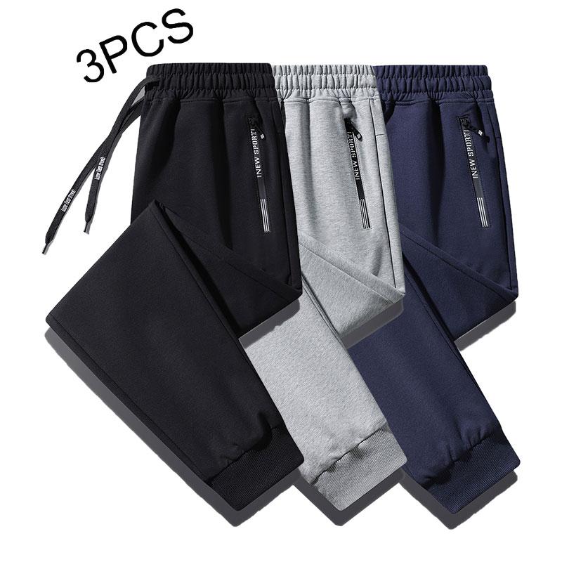 Men's 3-pack sports sweatpants, featuring exquisite embroidered zipper pockets and embroidered drawstrings.