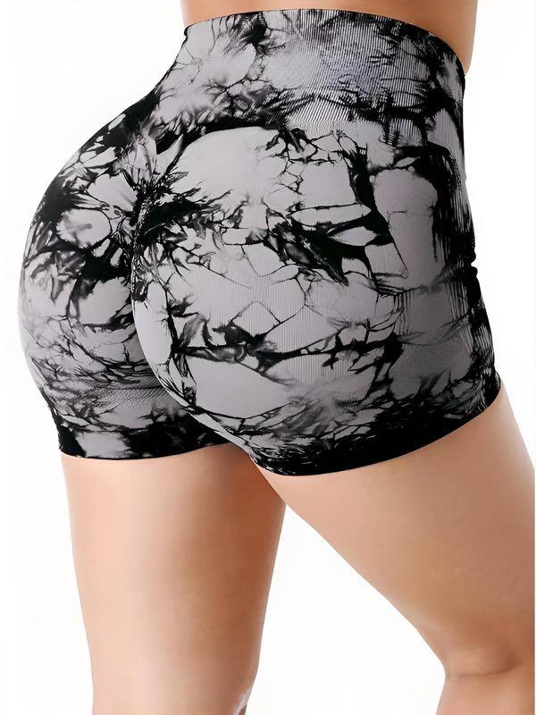 Women's Plus Size 3pcs Tie Dye Print High Waist Sports Gym Shorts, High Stretch Seamless Short Leggings for Yoga Gym Workout Fitness, Ladies Sportswear Bottoms for Summer