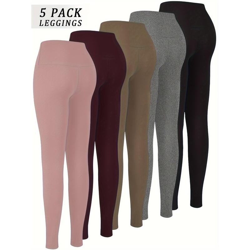 5 Pack Super Soft Leggings for Women: High Waisted, Tummy Control, No See Through, Workout, Yoga, Running Pants - Long Leggings - Adult Size - Stretchy Fabric - Solid Color - Tight Fit - Suitable for All Seasons