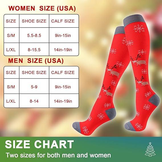 ISUNIE Compression Socks  for Women & Men Sports Socks Knee High Socks for Athletic & Daily,Running,Climbing,Hiking,Christmas