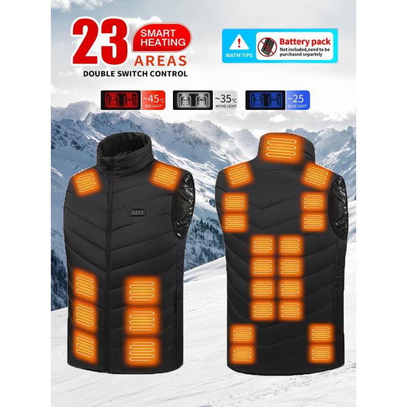 Men'S Outdoor Vest, Men'S Heated Running Vest - 23 Heating Zones, USB Rechargeable Warm Heating Clothes, Warm Fall Winter Vest, (Batteries Not Included)