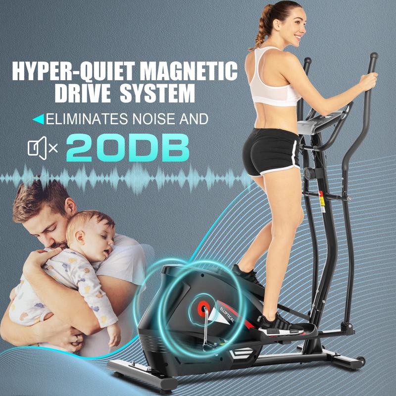 ANCHEER Elliptical Machine, Cross Trainer with Smart APP Connection, 10-Level Resistance, LCD Monitor, Heart Rate Sensor, Cardio Exerciser Equipment for Home Office Workout, 390lb Weight Capacity