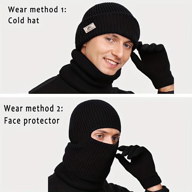 Thermal Knit Ultimate Winter Balaclava Hat & Mask with Windproof Ear Protection for Skiing, Cycling & Outdoor Adventures - Black