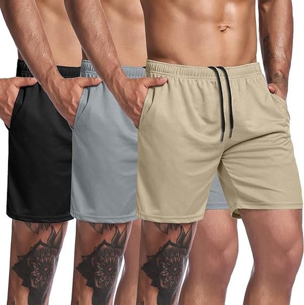 COOFANDY Men's 3 Pack Workout Gym Shorts Mesh Athletic Shorts Lightweight Bodybuilding Training Quick dry Short Pants with Pockets For Training Workout Gym Sports