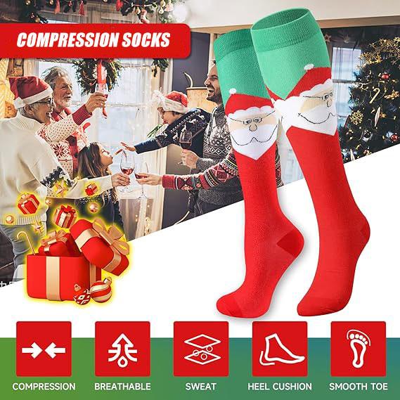 ISUNIE Compression Socks  for Women & Men Sports Socks Knee High Socks for Athletic & Daily,Running,Climbing,Hiking,Christmas