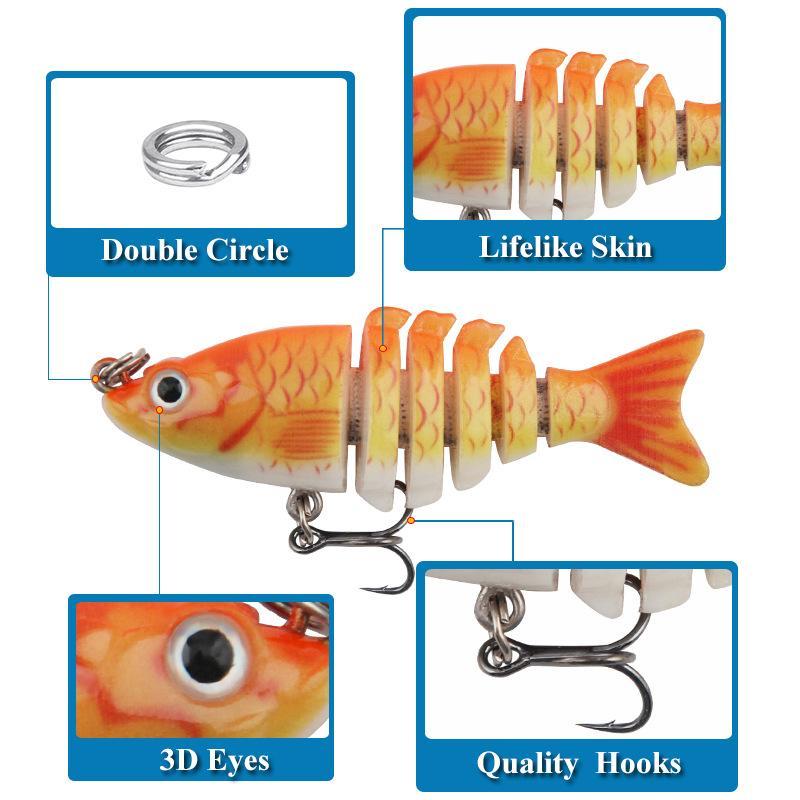 Artificial Fishing Lures, 4 Counts Mini Multi-sectionfishing Lure with Hook, Fake Fish Bait, Multi Jointed Swimbait Lifelike Hard Bait Lure, Lure Fishing, Outdoor Fishing Equipment, Fishing Tackle Kit, Suitable for Beginners, Christmas Gift