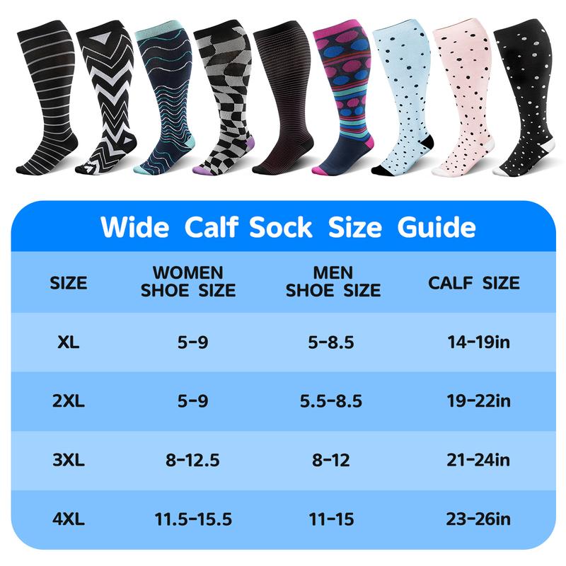 3 Pairs Wide Calf Socks for Women&Men Plus Size 15-20mmHg High Large Support Stockings，Sports Socks Mixed Pattern Breathable Knee High Socks for Women & Men,Summer Sports Socks for Athletic,Soccer,Daily,Running