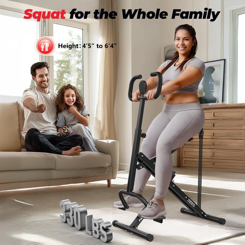 FEIERDUN Squat Machine for Home, Squat Rowing Machine for Glute Trainer, 3 Adjustable Resistance Levels, Foldable & Easy Setup, Full Body Workout Home Gym, 330 LBS Capacity