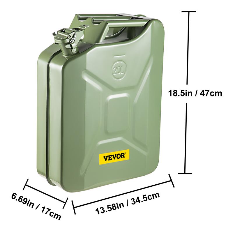 VEVOR Jerry Fuel Can, 5.3 Gallon   20 L Portable Jerry Gas Can with Flexible Spout System, Rustproof ＆ Heat-resistant Steel Fuel Tank for Cars Trucks Equipment, Green