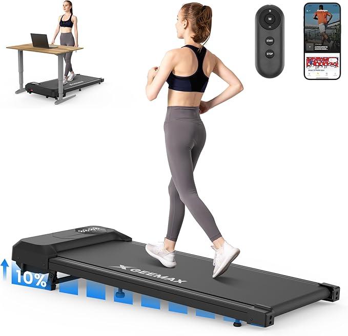 Walking Pad Treadmill with 10% Incline, Portable Under Desk Treadmill with Smart Fitness APP, 2.5HP Quiet Treadmills for Home Office, 300lbs Weight Capacity, Remote Control, LED Display(Black))