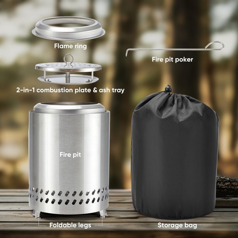 Tabletop Portable Fire Pit Camping Stove for Outdoor & Patio Low Smoke, Fueled by Pellets or Wood, Stainless Smokeless Firepit with Removable Ash