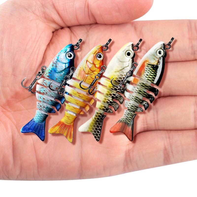 Artificial Fishing Lures, 4 Counts Mini Multi-sectionfishing Lure with Hook, Fake Fish Bait, Multi Jointed Swimbait Lifelike Hard Bait Lure, Lure Fishing, Outdoor Fishing Equipment, Fishing Tackle Kit, Suitable for Beginners, Christmas Gift