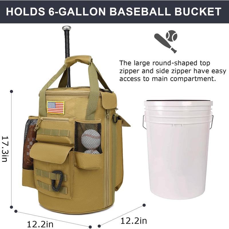 Baseball Bucket Cover Organizer for 6 Gallon Buckets Coaches Bag with Anti-Slip EVA Bottom for  Equipment,Baseball Gear, Accessories