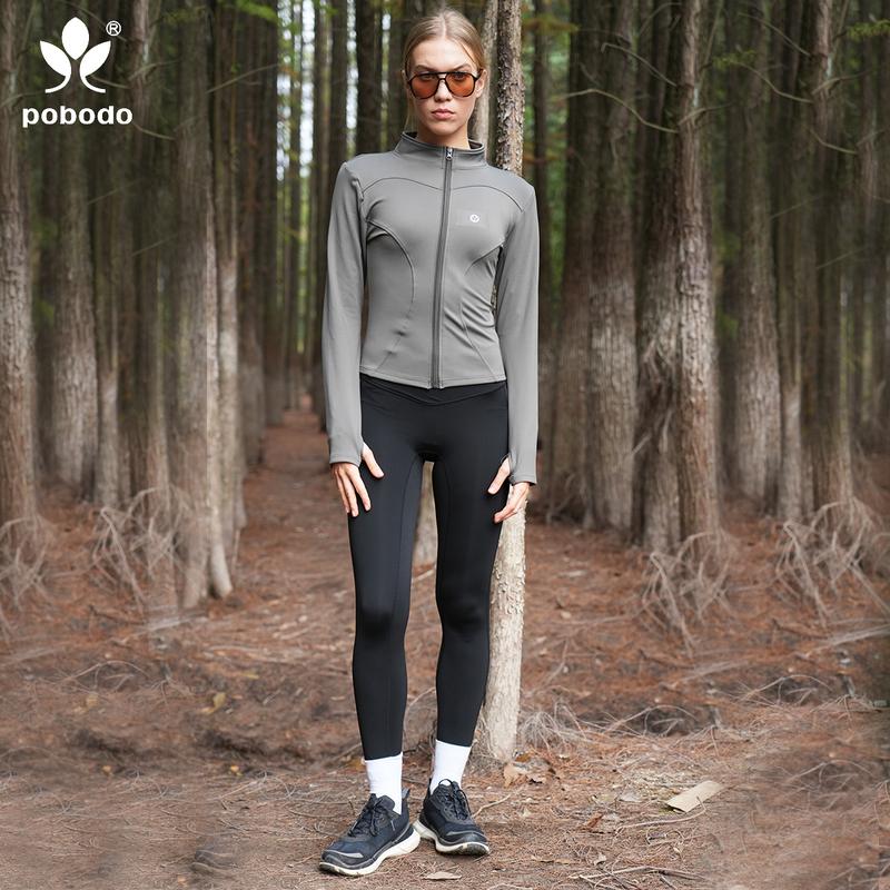 pobodo Yoga Jacket Women's Plain Zipper Over Sleeve Sports Jacket, BBL Jacket, Sporty Thumbhole Stand Up Collar , Suitable for Yoga Gym Exercise Running, Women's Sportswear for All Seasons, Fall Fitting