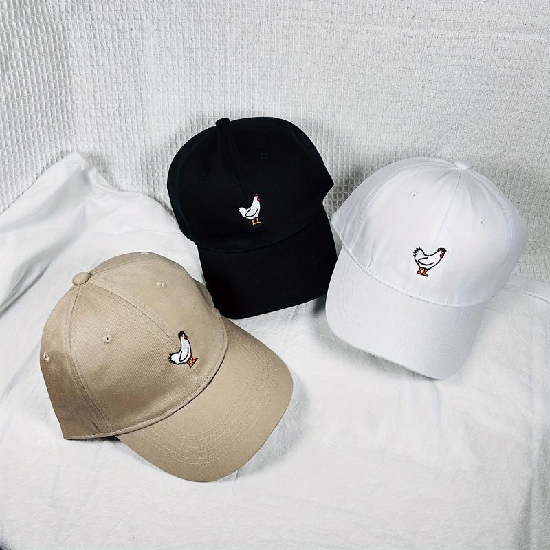 Chicken Embroidery Baseball Cap Solid Color Casual Dad Cap Lightweight Adjustable Sun Hat for Women Men