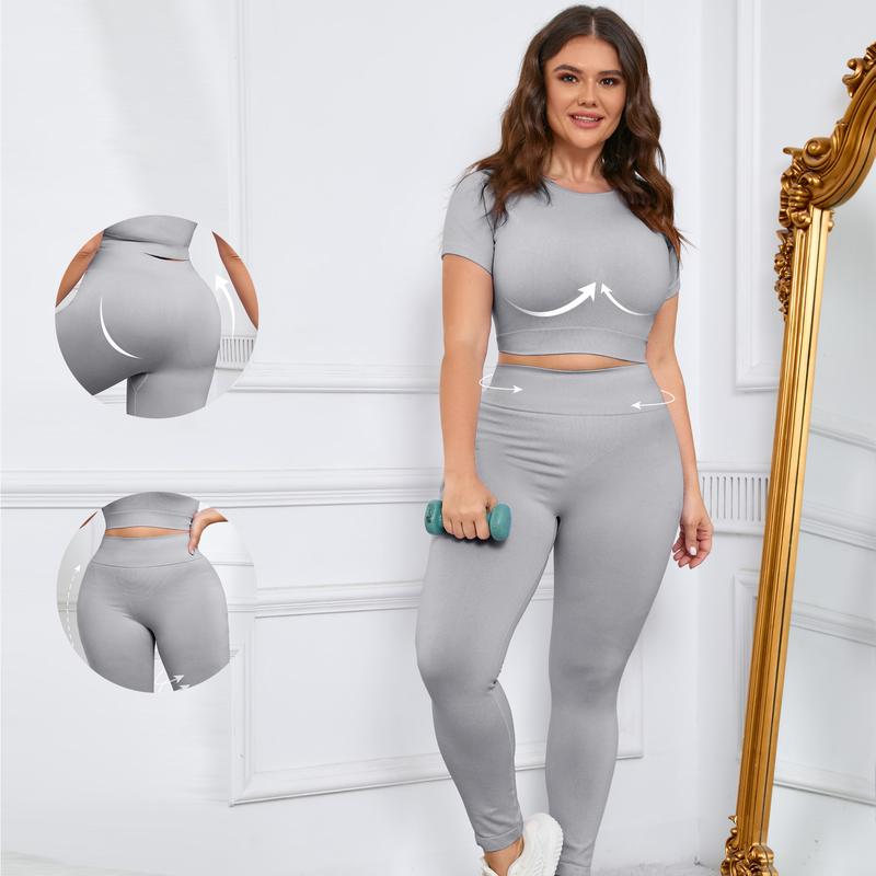 MISMI Women's Plus size Seamless Crop Top Duo And yoga pants  Perfect for High-Intensity Workouts, Breathable and Comfortable