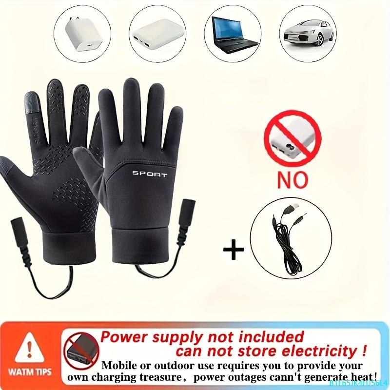 B1F65JK4HJ56L4 USB Heated Winter Gloves, Full Finger Waterproof Touch Screen, Non-Slip, Flexible, for Cold Weather Sports, Motorcycle, Running, Hiking, Climbing, Hunting - Black, Polyester Blend Windproof Touchscreen Touch Screen Touch Screen