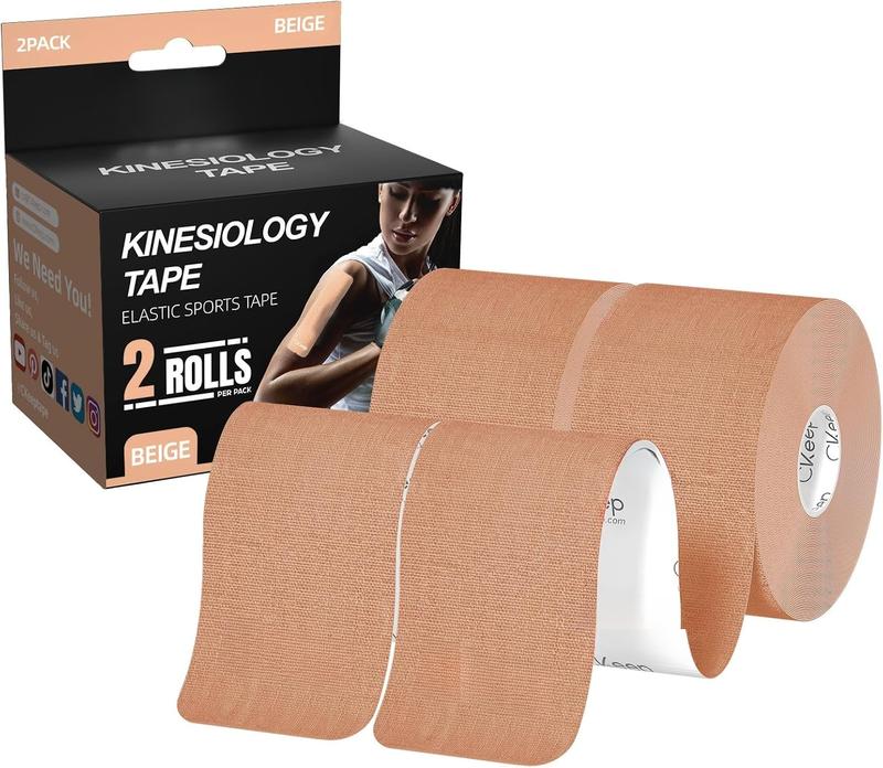 Kinesiology Tape, Uncut 2 Rolls, Original Cotton Elastic Premium Athletic Tape,Latex Free Hypoallergenic, 2inch x 16ft, Begie