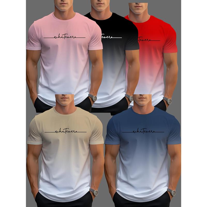 5pcs Men's Athletic T-Shirts, Gradient Cool 3D Print Quick-Dry Short Sleeve Gym Tees, Sports Tops