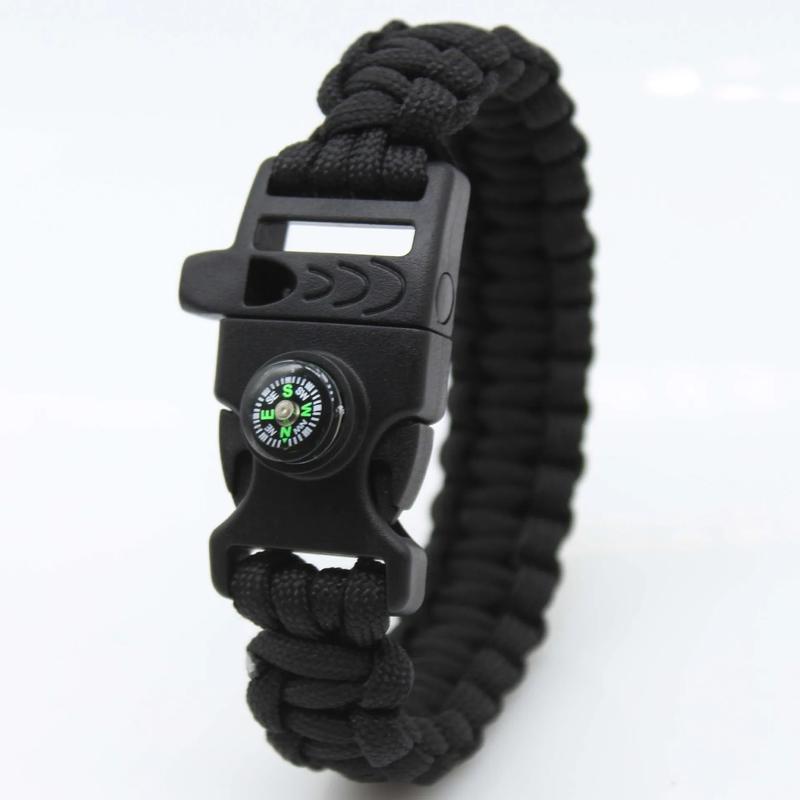 Multifunction Paracord Survival Bracelet Outdoor Travel Camping Hiking Emergency Braided Rope Chain with Whistle and Compass