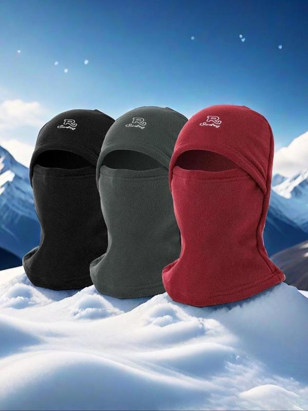 Unisex 3pcs Letter Embroidery Balaclava Hat, Multifunctional Windproof & Warm Balaclava Hat, Outdoor Sports Hat for Cycling Skiing, Thickened Fleece Riding Warm Hat