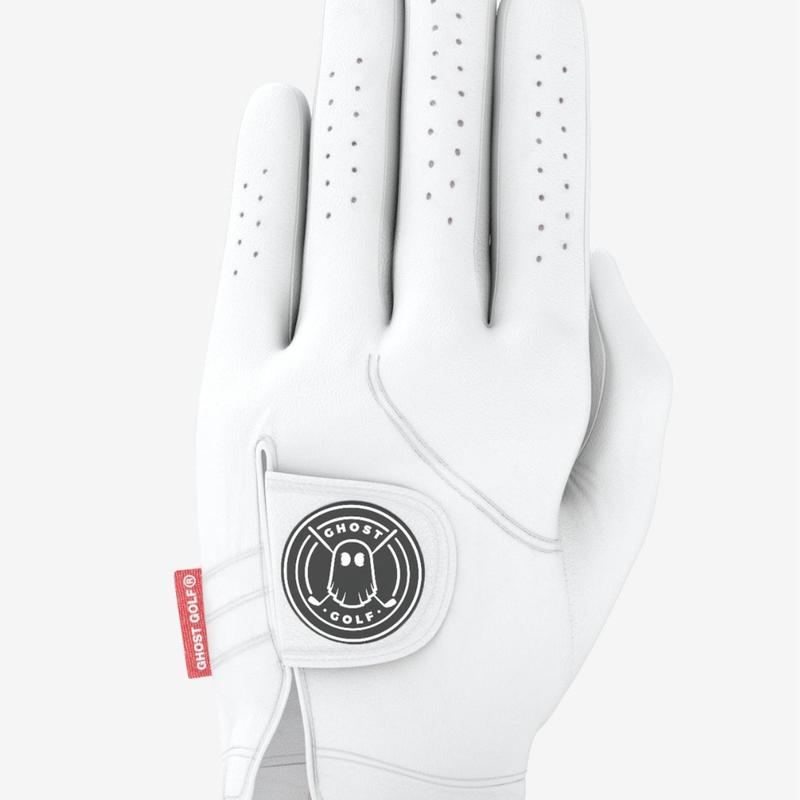 GHOST White Premium Golf Glove – AAA Cabretta Leather, Signature Pull Tab, USGA Conforming