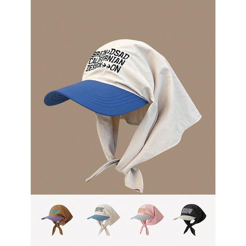 1counts Unisex Quick-Dry Patchwork Cap With Letter Embroidery & Brimmed Design Outdoor Anti-UV Neck Protection Sun Cap Suitable For Climbing, Cycling, Casual Wear, Beaches, Vacations, Daily Use