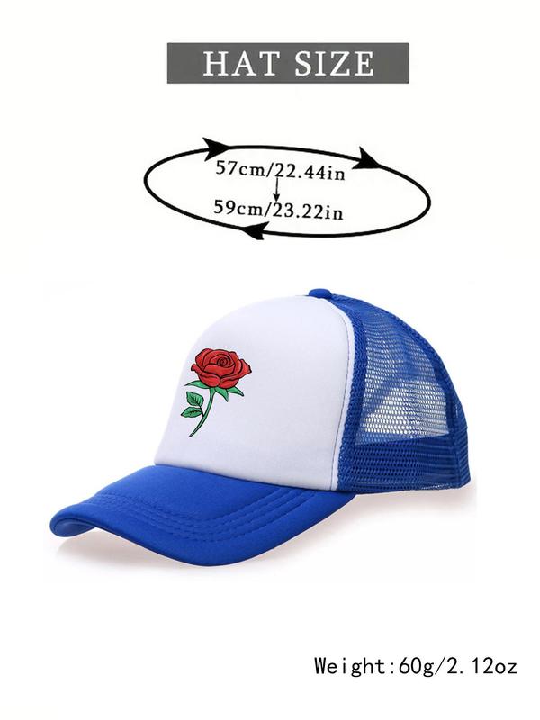 Fashion Colorblock Rose Pattern Baseball Cap, Summer Outdoor Casual Sun Protection Cap for Men & Women, Trendy Contrast Mesh Fitted Hat