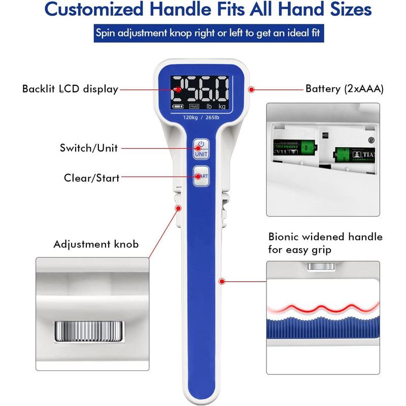 Grip Strength Tester 265lb 120kg, Digital Hand Dynamometer FDA Registered with Backlit LCD for Grip Strength Testing and Training