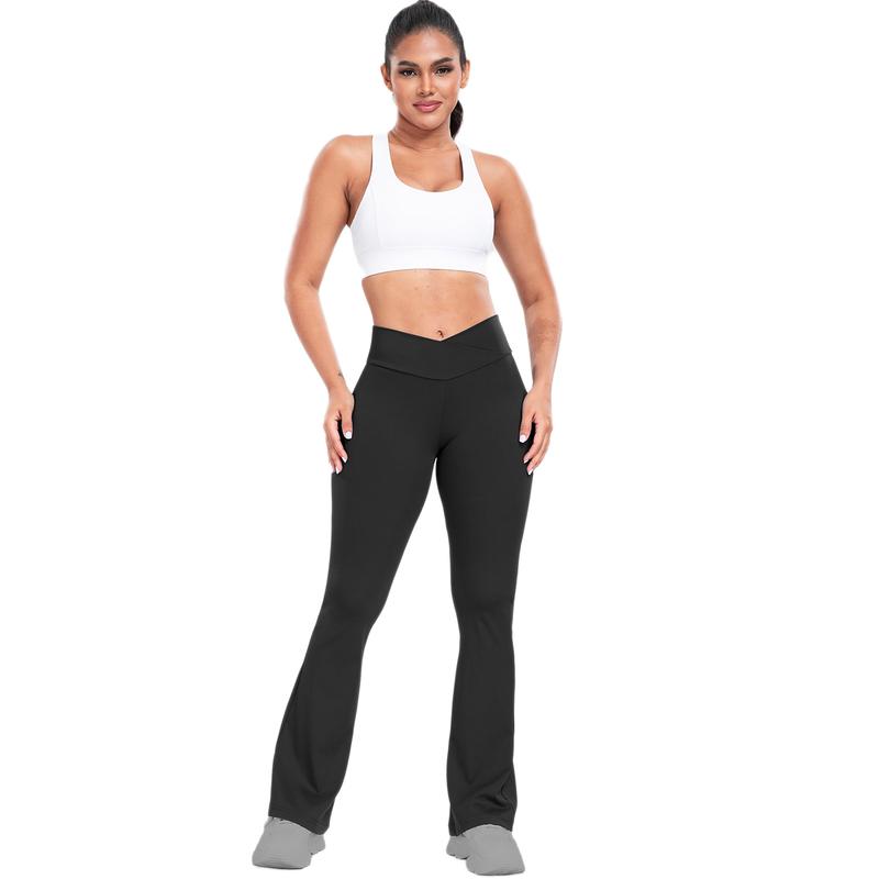 Solid High Waist Pants, Flare Pants for Women, Soft Sports Tummy Control Leggings For Casual Wear, No-See-Through Bootcut Pants Gym