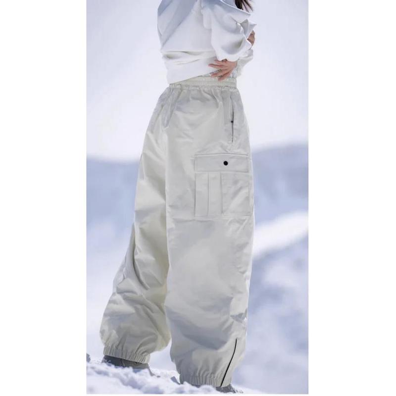 Women's Oversize Khaki Color Ski Pants Outdoor Windproof Waterproof Snow Sports Bibs Trousers Ski Snowboard Pants Cargo Pants