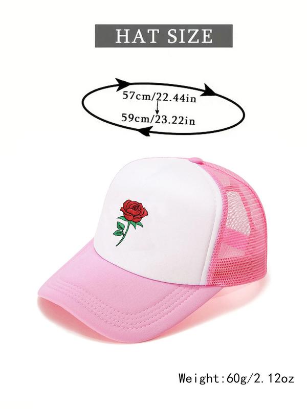 Fashion Colorblock Rose Pattern Baseball Cap, Summer Outdoor Casual Sun Protection Cap for Men & Women, Trendy Contrast Mesh Fitted Hat